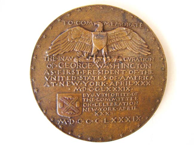 A George Washington bronze medallion made in 1889 to commemorate the Centennial of his inauguration in 1789 — image 2
